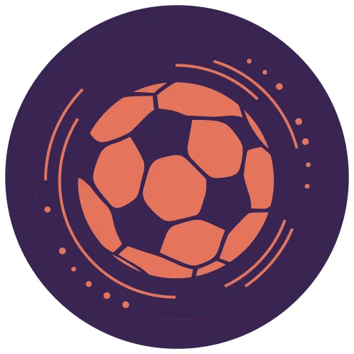 Círculo roxo com bola de futebol laranja