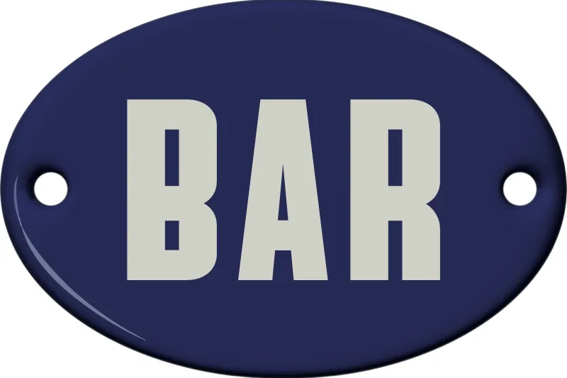 Placa oval esmaltada azul com a palavra Bar
