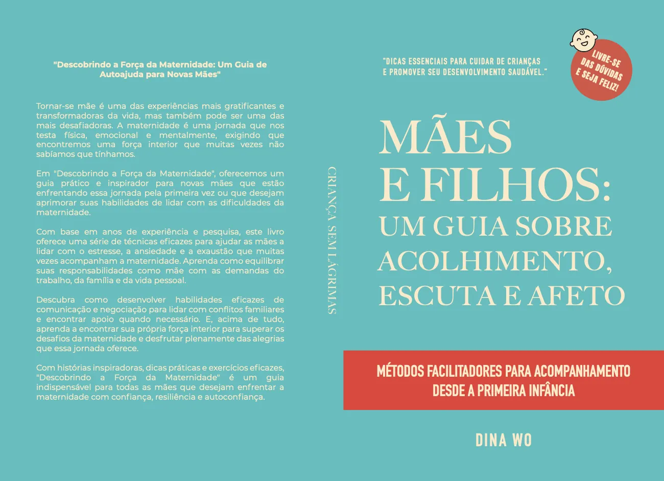 Capa aberta de livro verde-água: Mães e filhos, um guia sobre acolhimento, escuta e afeto