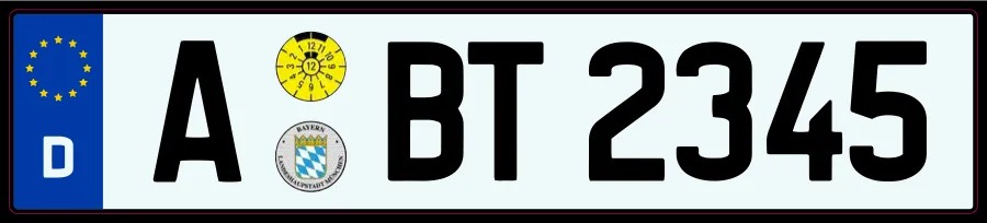 Placa de carro alemã: A BT 2345, faixa azul da União Europeia com D