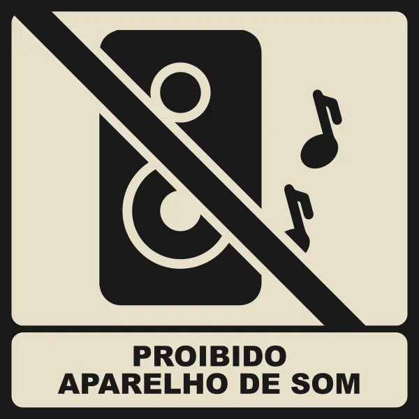 Aviso quadrado: Proibido aparelho de som