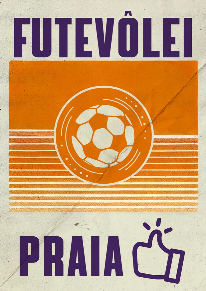 Lambe laranja: Futevôlei, praia, com bola e mão de joinha