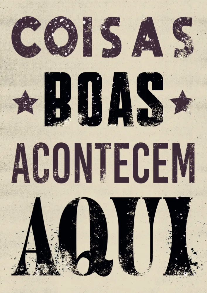Lambe creme: Coisas boas acontecem aqui, letras pretas e roxas