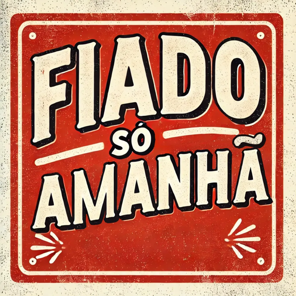Placa vermelha de bar: Fiado só amanhã, letras creme