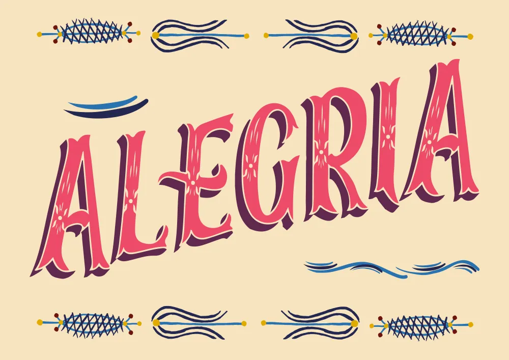 Lettering ornamentado Alegria em vermelho sobre creme