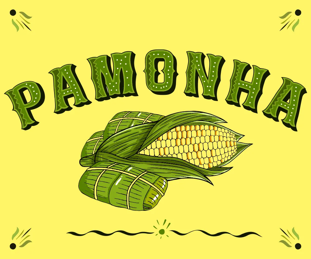 Cartaz amarelo com pamonhas desenhadas: Pamonha