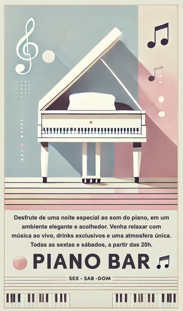 Pôster ilustrado com piano de cauda: Piano bar