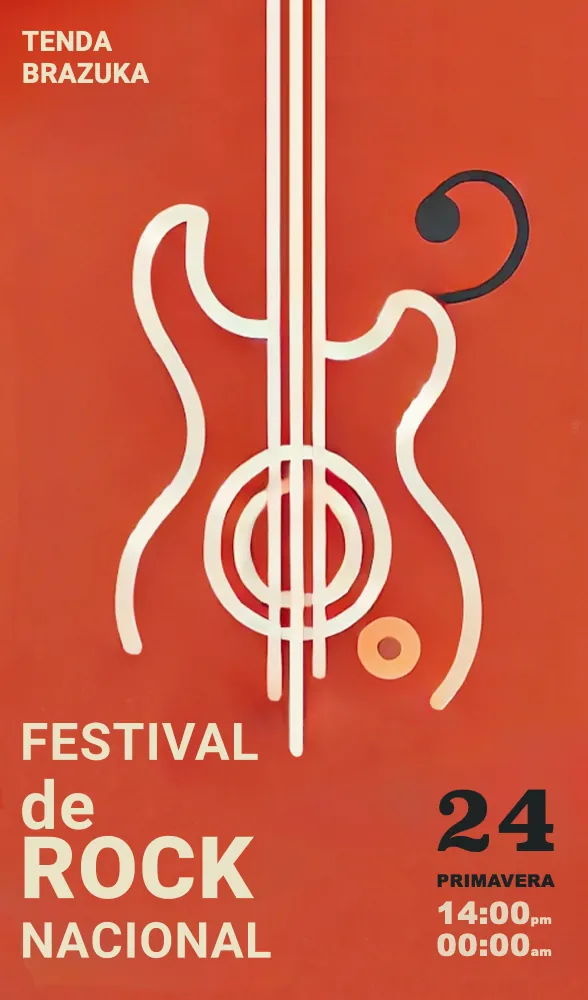Pôster vermelho com guitarra: Festival de Rock Nacional