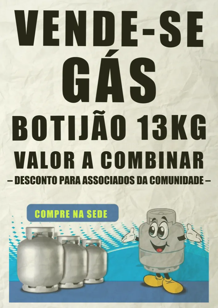 Cartaz Vende-se gás, botijão 13 kg, valor a combinar, com botijões ilustrados