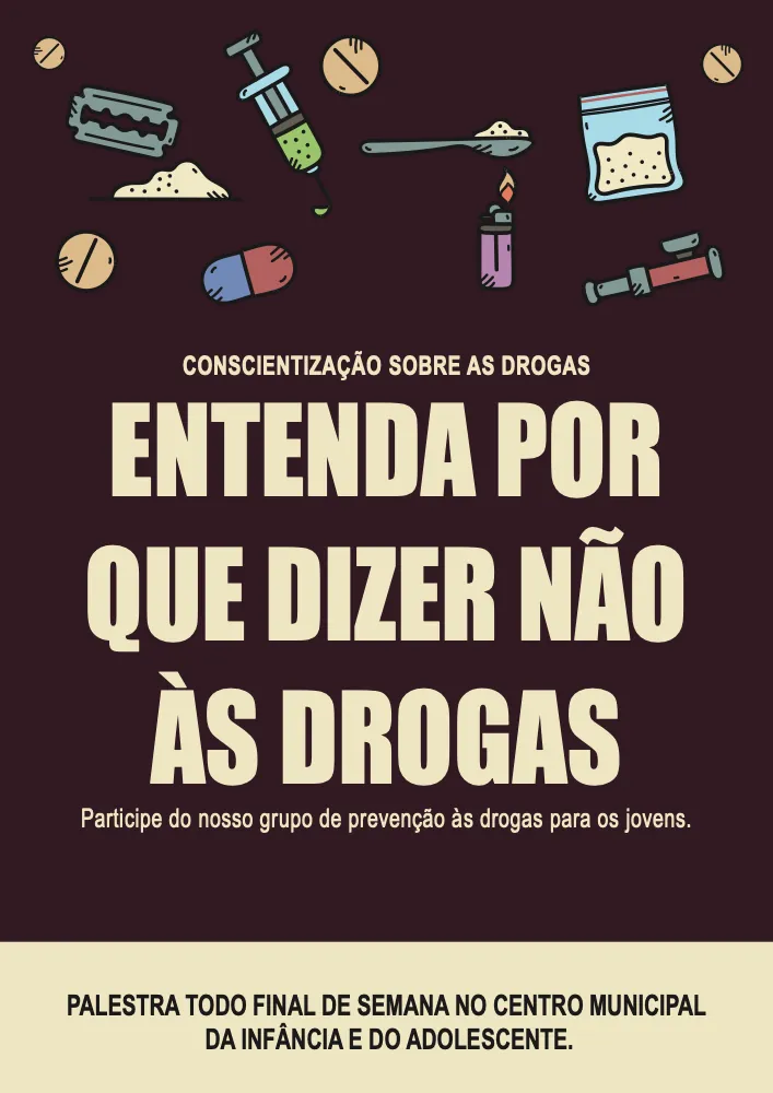 Cartaz vinho com ícones de drogas: Entenda por que dizer não às drogas