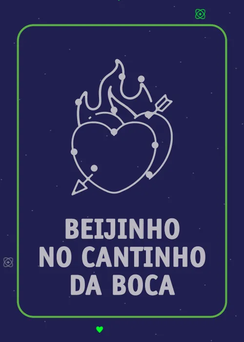 Carta: coração em chamas desenhado como constelação, Beijinho no cantinho da boca