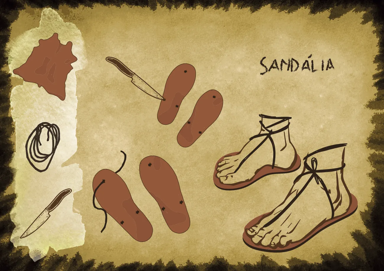 Página ilustrada: Sandália feita com couro e cordas