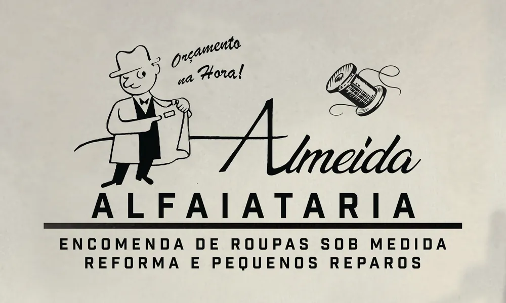 Outdoor Almeida Alfaiataria, orçamento na hora, com alfaiate ilustrado