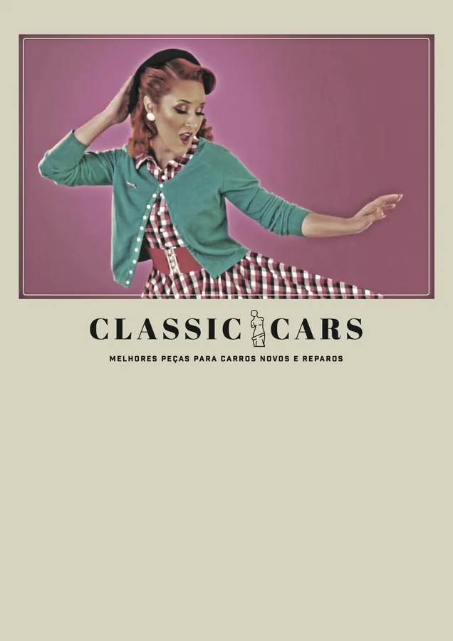 Calendário com pin-up de blusa verde e o nome Classic Cars