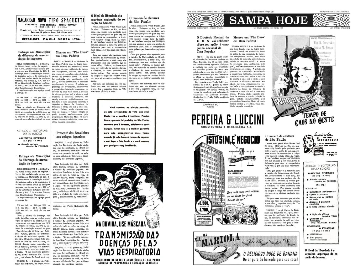 Página dupla do jornal Sampa Hoje com anúncio da construtora Pereira & Luccini