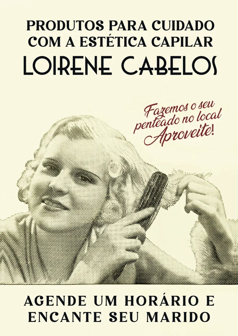 Anúncio do salão Loirene Cabelos com moça escovando o cabelo