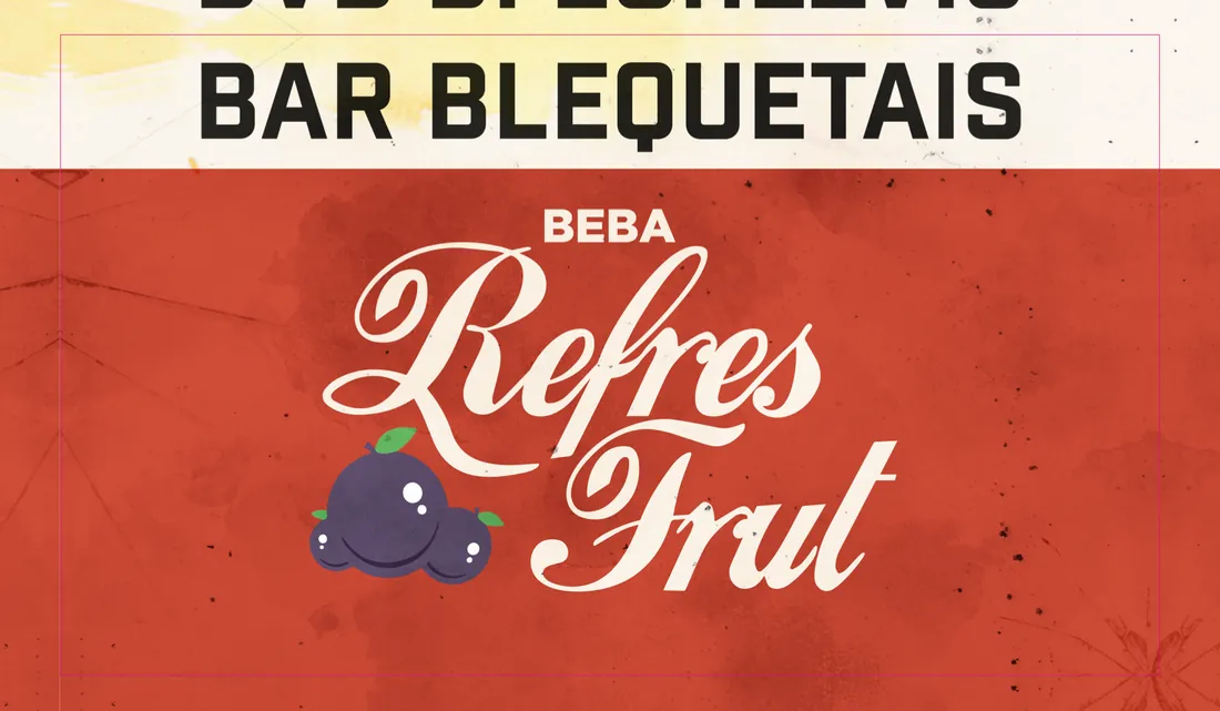 Placa vermelha: Bar Blequetais, beba Refres Frut, com o logo em letra cursiva