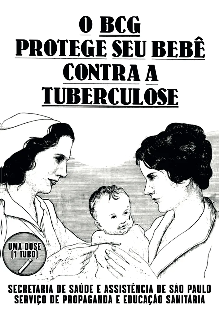 Aviso: O BCG protege seu bebê contra a tuberculose, com mãe e bebê ilustrados